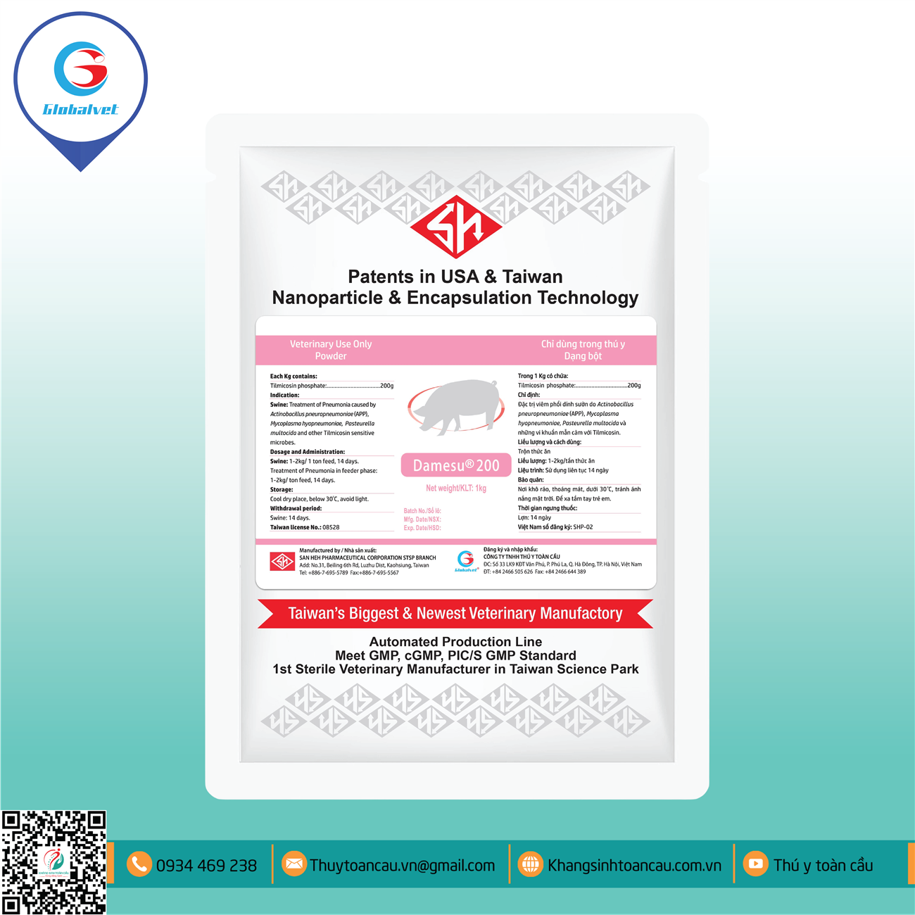 TILMICOSIN 20% - DAMESU 200 (ĐẶC TRỊ VIÊM PHỔI – MÀNG PHỔI, KẾ PHÁT HỘI CHỨNG TAI XANH)