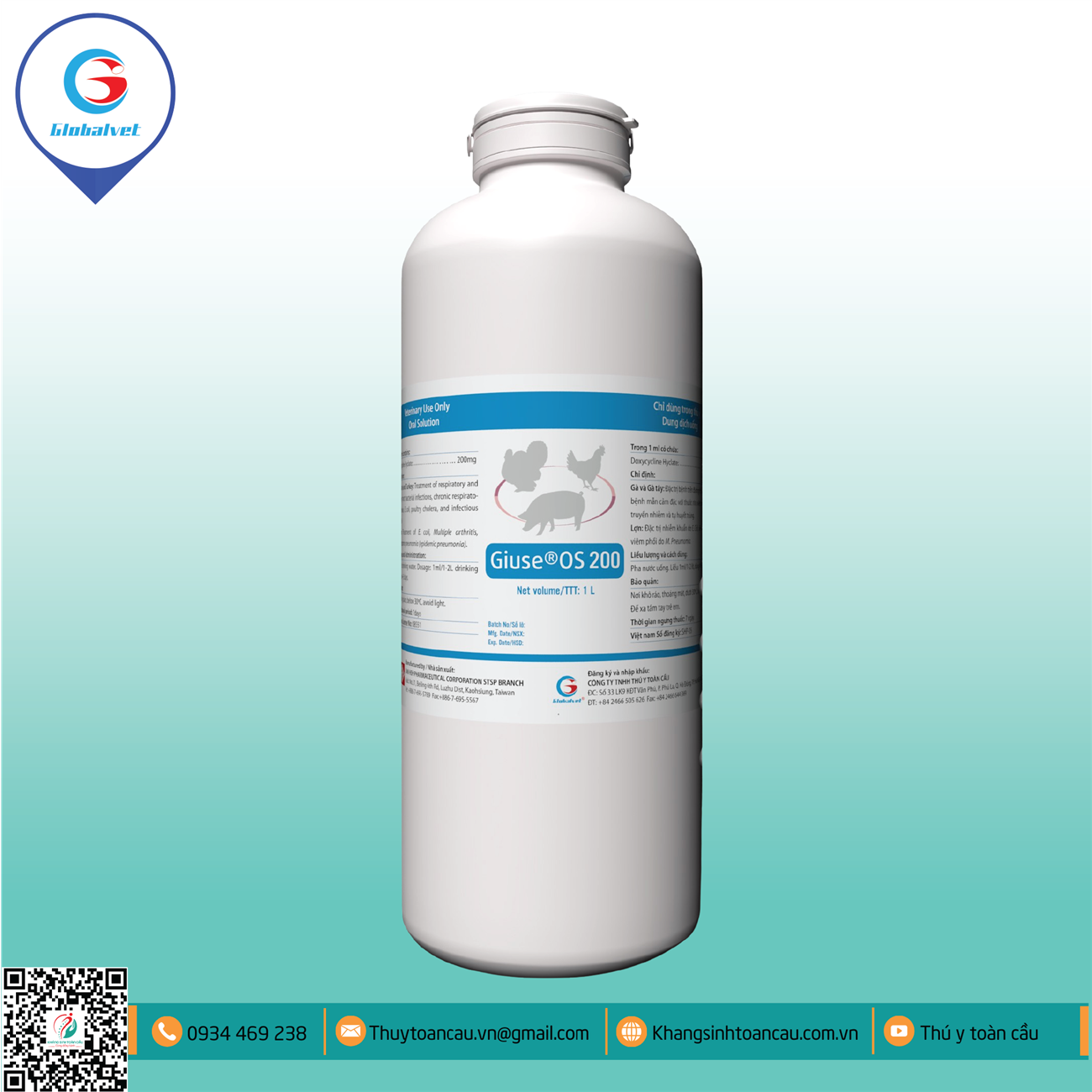 GIUSE OS 200- DOXYCLINE 20%  (ĐẶC TRỊ VIÊM PHỔI – MYCOPLASMA – HEN GÀ – KHẸC VỊT – ORT)