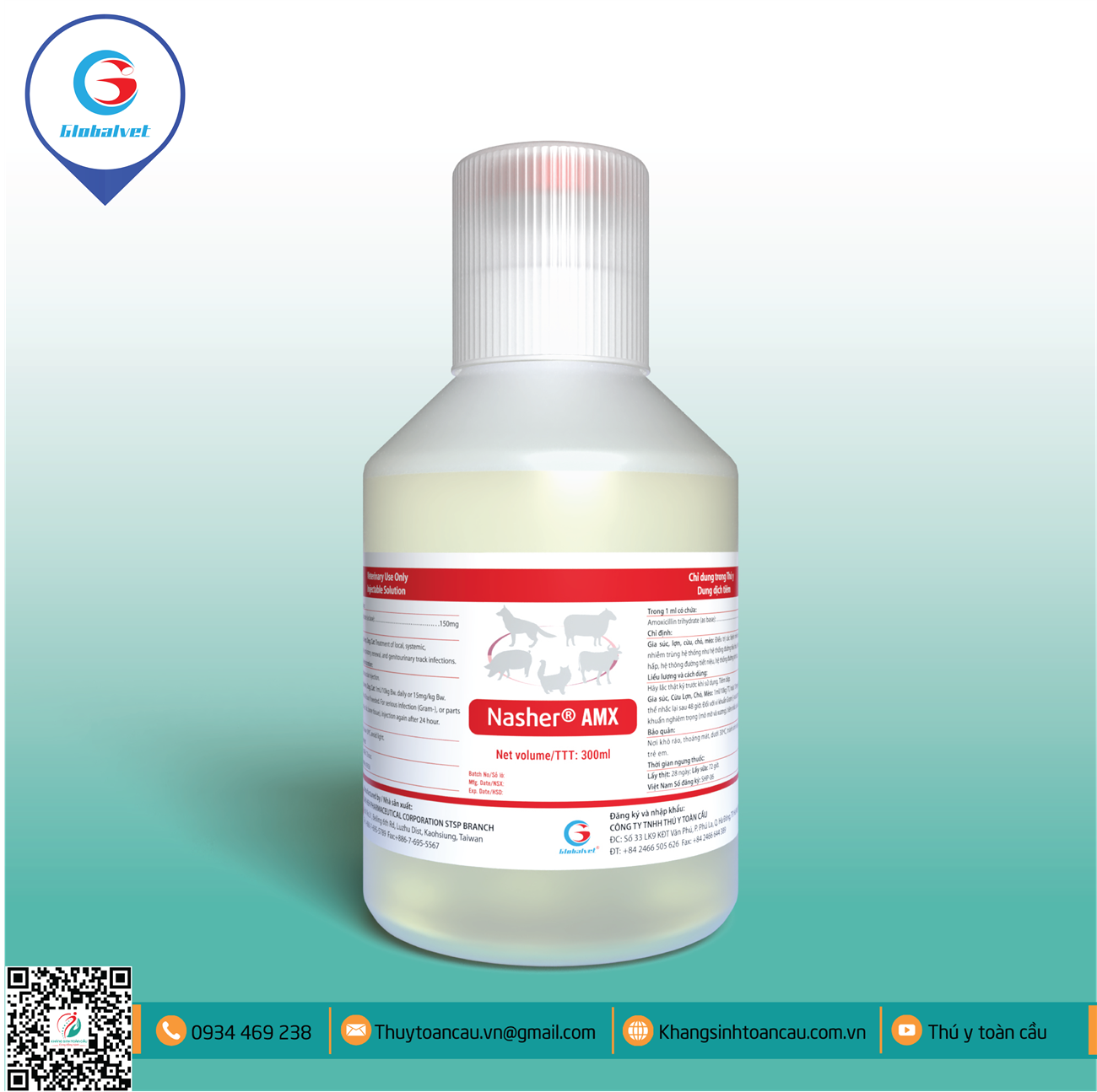 AMOXYCILLIN 15% - NASHER AMX  (ĐẶC TRỊ VIÊM VÚ, VIÊM TỬ CUNG - MMA)