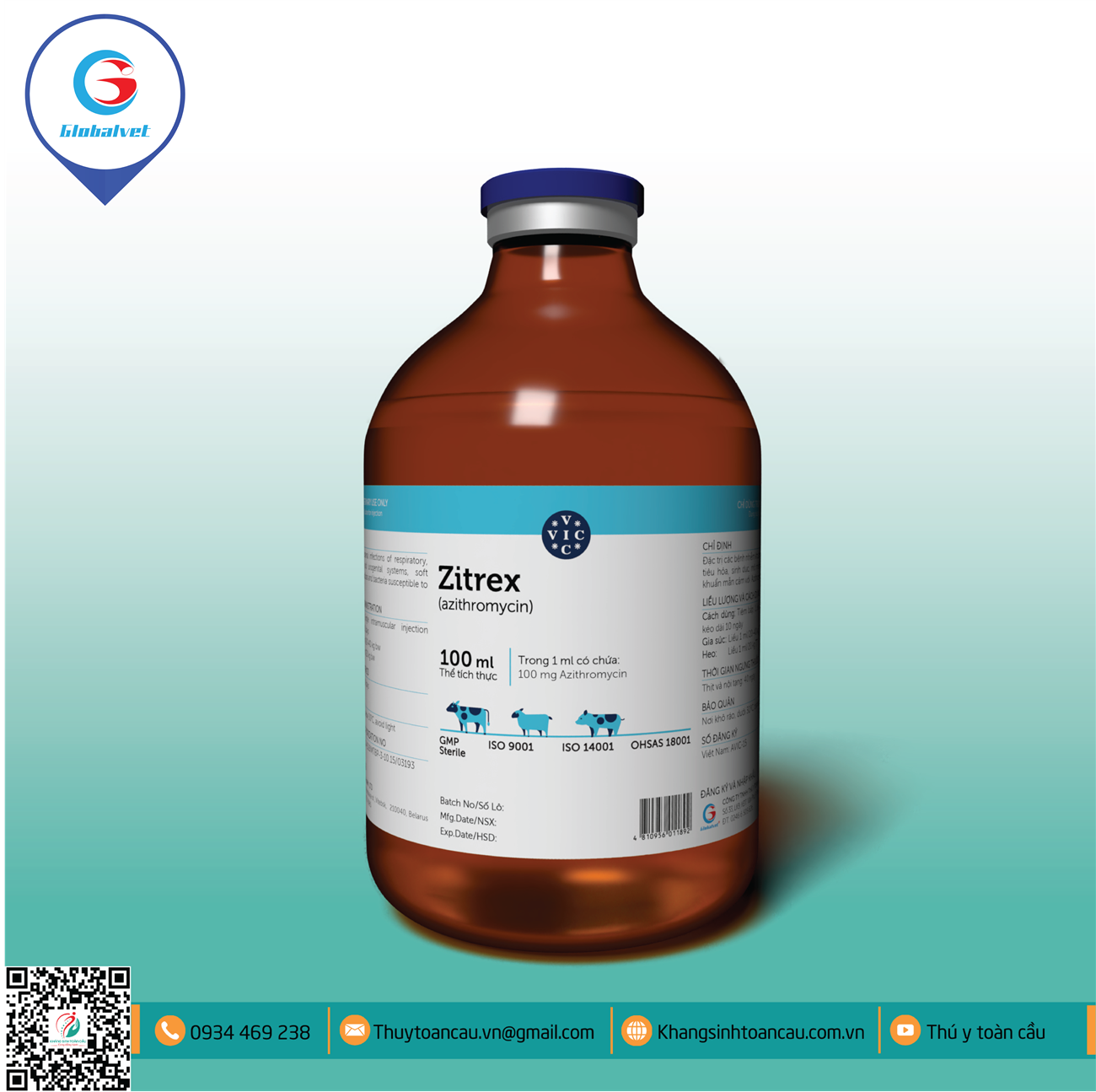 AZITHROMYCIN 10%  - ZITREX -  ĐẶC TRỊ BỆNH HÔ HẤP KÉO DÀI 10 NGÀY