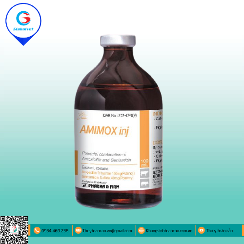 AMIMOX INJ ĐIỀU TRỊ TIÊU HÓA, HÔ HẤP TRÊN GIA SÚC