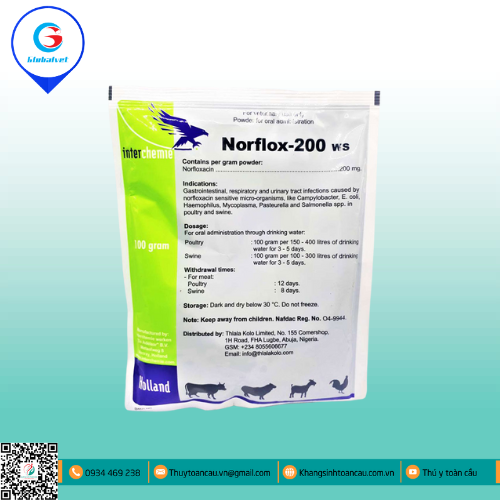 NORFLOX-200 WS ĐẶC TRỊ BỆNH ĐƯỜNG HÔ HẤP, TIÊU HÓA