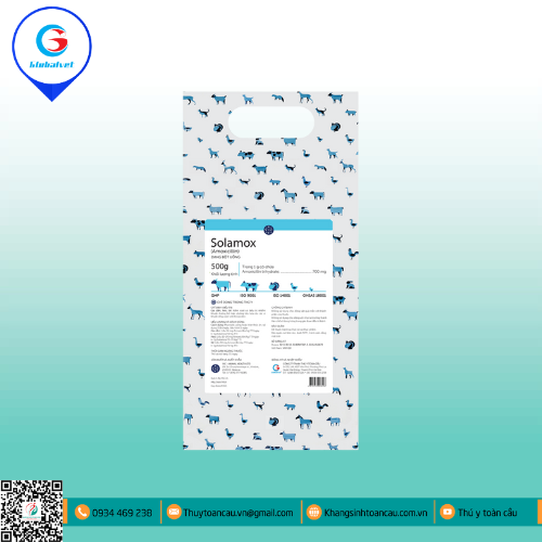 AMOXYCILLIN 70% - SOLAMOX (ĐẶC TRỊ APP, GLASSER, TỤ HUYẾT TRÙNG, VIÊM RUỘT, TIÊU CHẢY)